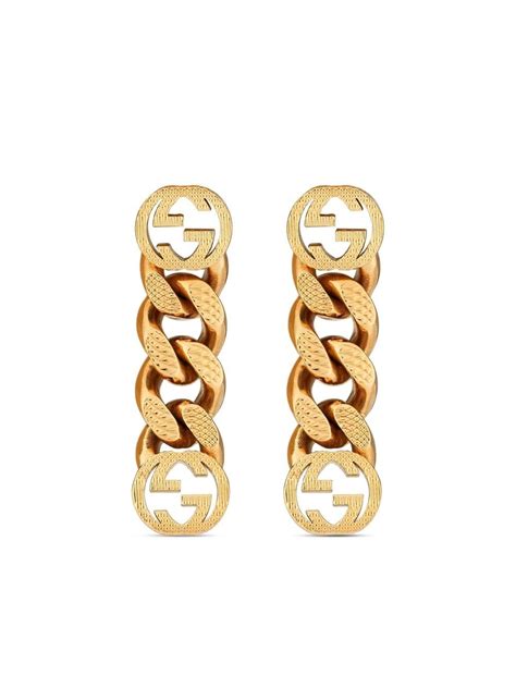 gucci link earrings gold|gucci logo drop earrings.